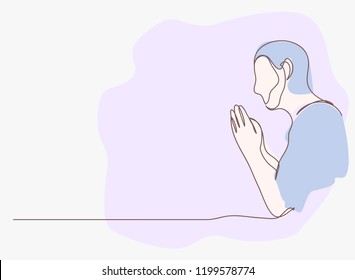 Continuous line art or One Line Drawing of  Prayer Hand,
linear style and Hand drawn Vector illustrations,outline ,cartoon doodle style.