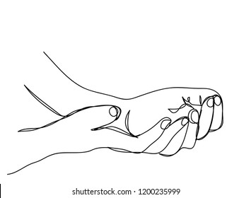 Continuous line art or One Line Drawing of  Prayer Hand,
linear style and Hand drawn Vector illustrations,outline ,cartoon doodle style.