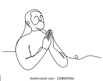 Continuous line art or One Line Drawing of  Prayer Hand,
linear style and Hand drawn Vector illustrations,outline ,cartoon doodle style.