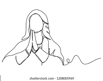 Continuous line art or One Line Drawing of  Prayer Hand,
linear style and Hand drawn Vector illustrations,outline ,cartoon doodle style.