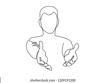 Continuous line art or One Line Drawing of  Prayer Hand,
linear style and Hand drawn Vector illustrations,outline ,cartoon doodle style.