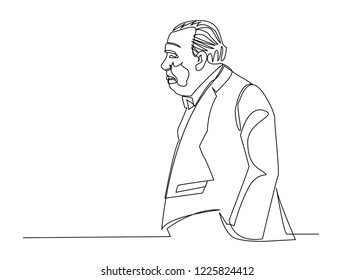 Continuous line art or One Line Drawing of Elderly businessman