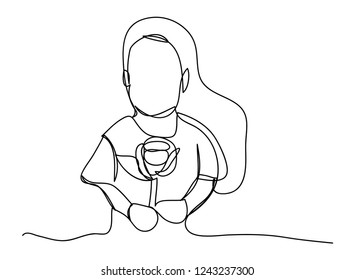 Continuous line art or One Line Drawing of A child holds flowers given on Valentine's Day love.