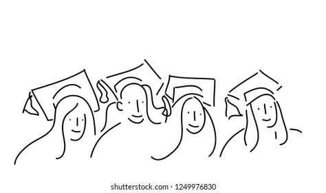 Continuous line art or One Line Drawing of  graduation students card concept congratulation card ,
linear style and Hand drawn Vector illustrations