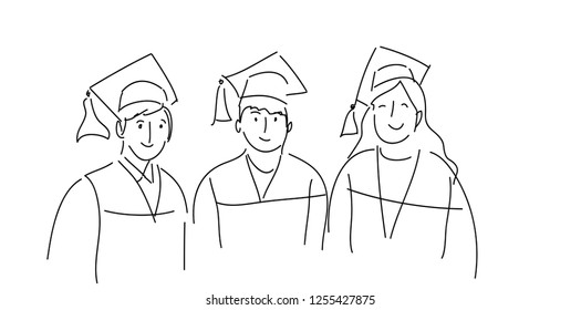 Continuous line art or One Line Drawing of  graduation students card concept congratulation card ,
linear style and Hand drawn Vector illustrations