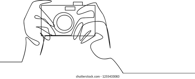 Continuous line art or One Line Drawing of a camera
linear style and Hand drawn vector illustrations, outline