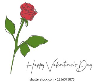 Continuous line art or One Line Drawing of Happy Valentine's Day  Rose flower