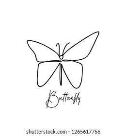 Continuous line art or One Line Drawing of Beautiful butterfly, simple, cute, vector illustration