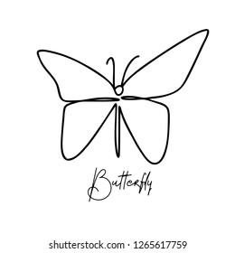 Continuous line art or One Line Drawing of Beautiful butterfly, simple, cute, vector illustration