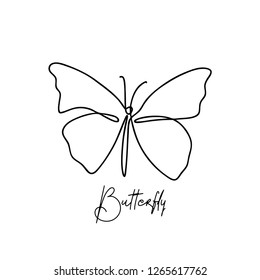 Continuous line art or One Line Drawing of Beautiful butterfly, simple, cute, vector illustration