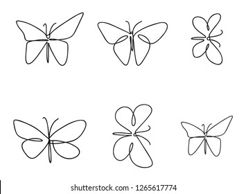 Continuous line art or One Line Drawing of Beautiful butterfly, simple, cute, vector illustration