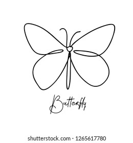 Continuous line art or One Line Drawing of Beautiful butterfly, simple, cute, vector illustration