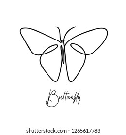 Continuous line art or One Line Drawing of Beautiful butterfly, simple, cute, vector illustration