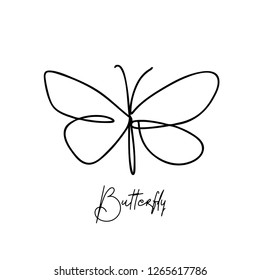 Continuous line art or One Line Drawing of Beautiful butterfly, simple, cute, vector illustration