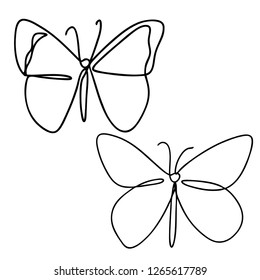 Continuous line art or One Line Drawing of Beautiful butterfly, simple, cute, vector illustration