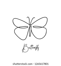Continuous line art or One Line Drawing of Beautiful butterfly, simple, cute, vector illustration