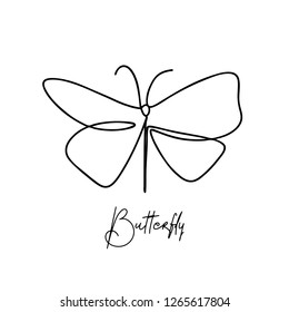 Continuous line art or One Line Drawing of Beautiful butterfly, simple, cute, vector illustration