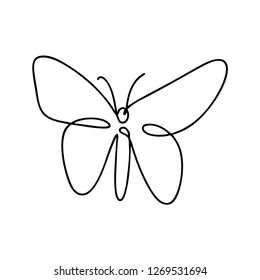 Continuous line art or One Line Drawing of Beautiful butterfly, simple, cute, vector illustration