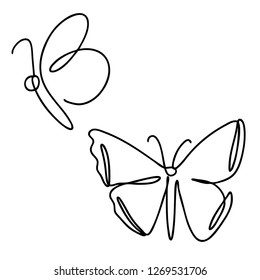 Continuous line art or One Line Drawing of Beautiful butterfly, simple, cute, vector illustration