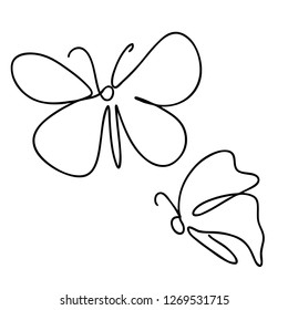 Continuous line art or One Line Drawing of Beautiful butterfly, simple, cute, vector illustration