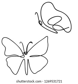 Continuous line art or One Line Drawing of Beautiful butterfly, simple, cute, vector illustration