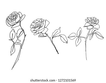 Continuous line art or One Line Drawing of Happy Valentine's Day  Rose flower typography slogan