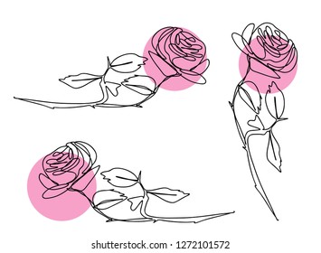Continuous line art or One Line Drawing of Happy Valentine's Day  Rose flower typography slogan