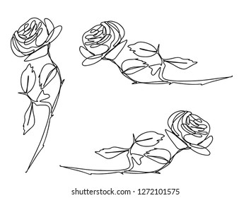 Continuous line art or One Line Drawing of Happy Valentine's Day  Rose flower typography slogan