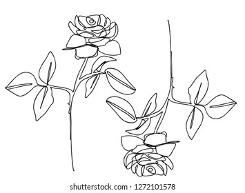 Continuous line art or One Line Drawing of Happy Valentine's Day  Rose flower typography slogan