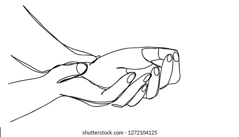 Continuous line art or One Line Drawing of  Prayer Hand,
linear style and Hand drawn Vector illustrations,outline ,cartoon doodle style.