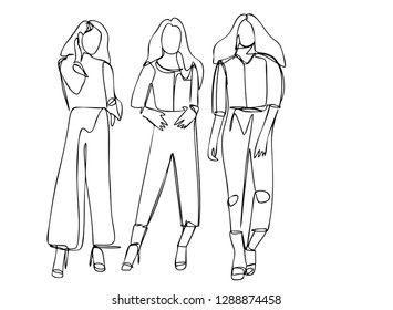 Continuous Line Art or One Line Drawing of
Group of friends, beautiful women, cute fashion
Vector illustration