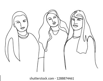 Continuous Line Art or One Line Drawing of
Group of friends, beautiful women, cute fashion
Vector illustration