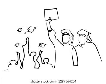 Continuous line art or One Line Drawing of  graduation students card concept congratulation card ,
linear style and Hand drawn Vector illustrations