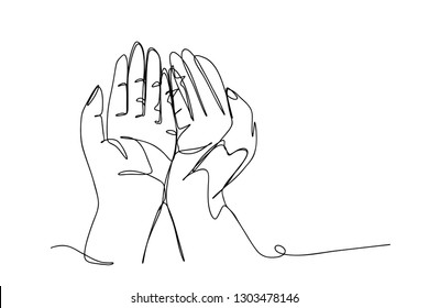 Continuous line art or One Line Drawing of  Prayer Hand,
linear style and Hand drawn Vector illustrations,outline ,cartoon doodle style.