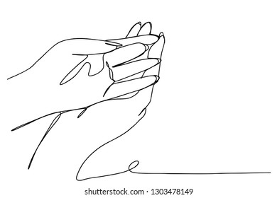 Continuous line art or One Line Drawing of  Prayer Hand,
linear style and Hand drawn Vector illustrations,outline ,cartoon doodle style.