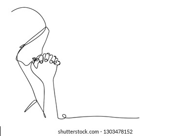 Continuous line art or One Line Drawing of  Prayer Hand,
linear style and Hand drawn Vector illustrations,outline ,cartoon doodle style.