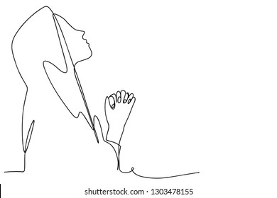 Continuous line art or One Line Drawing of  Prayer Hand,
linear style and Hand drawn Vector illustrations,outline ,cartoon doodle style.