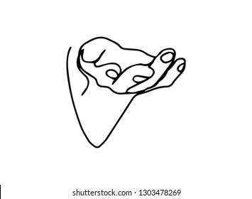 Continuous line art or One Line Drawing of  Prayer Hand,
linear style and Hand drawn Vector illustrations,outline ,cartoon doodle style.