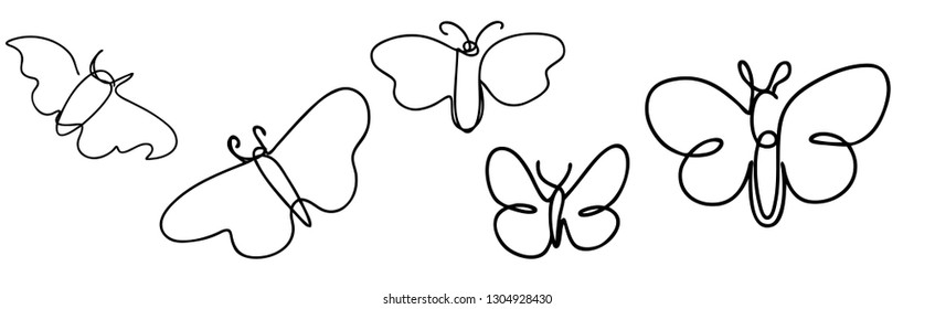 Continuous line art or One Line Drawing of Beautiful butterfly, simple, cute, vector illustration