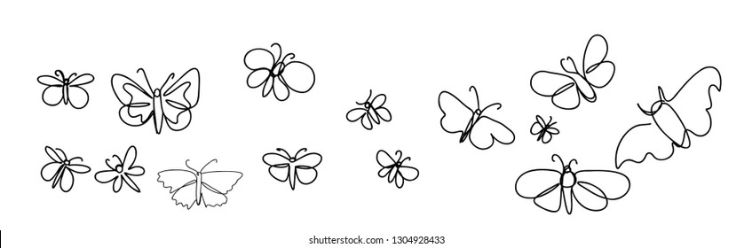 Continuous line art or One Line Drawing of Beautiful butterfly, simple, cute, vector illustration