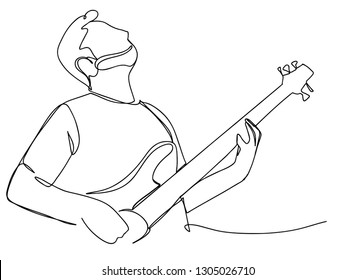 Continuous line art or One Line Drawing of a musician playing the guitar.
simple, cute, vector illustration