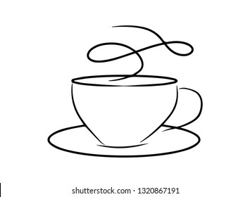 Continuous line art or One Line Drawing of coffee,warm. and Coffees cup  shop concept