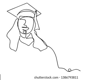 Continuous line art or One Line Drawing of  graduation students card concept congratulation card ,
linear style and Hand drawn Vector illustrations