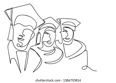 Continuous line art or One Line Drawing of  graduation students card concept congratulation card ,
linear style and Hand drawn Vector illustrations