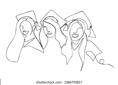 Continuous line art or One Line Drawing of  graduation students card concept congratulation card ,
linear style and Hand drawn Vector illustrations