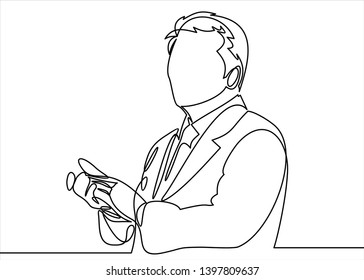 Continuous line art or One Line Drawing of a businessman Standing ovation