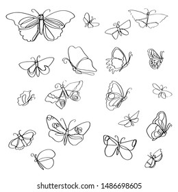 Continuous line art or One Line Drawing of Beautiful butterfly, simple, cute, vector illustration