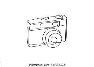 Continuous line art or One Line Drawing of a camera
linear style and Hand drawn vector illustrations, outline