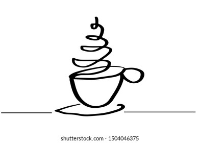 Continuous line art or One Line Drawing of coffee,warm. and Coffees cup  shop concept