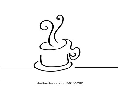 Continuous line art or One Line Drawing of coffee,warm. and Coffees cup  shop concept